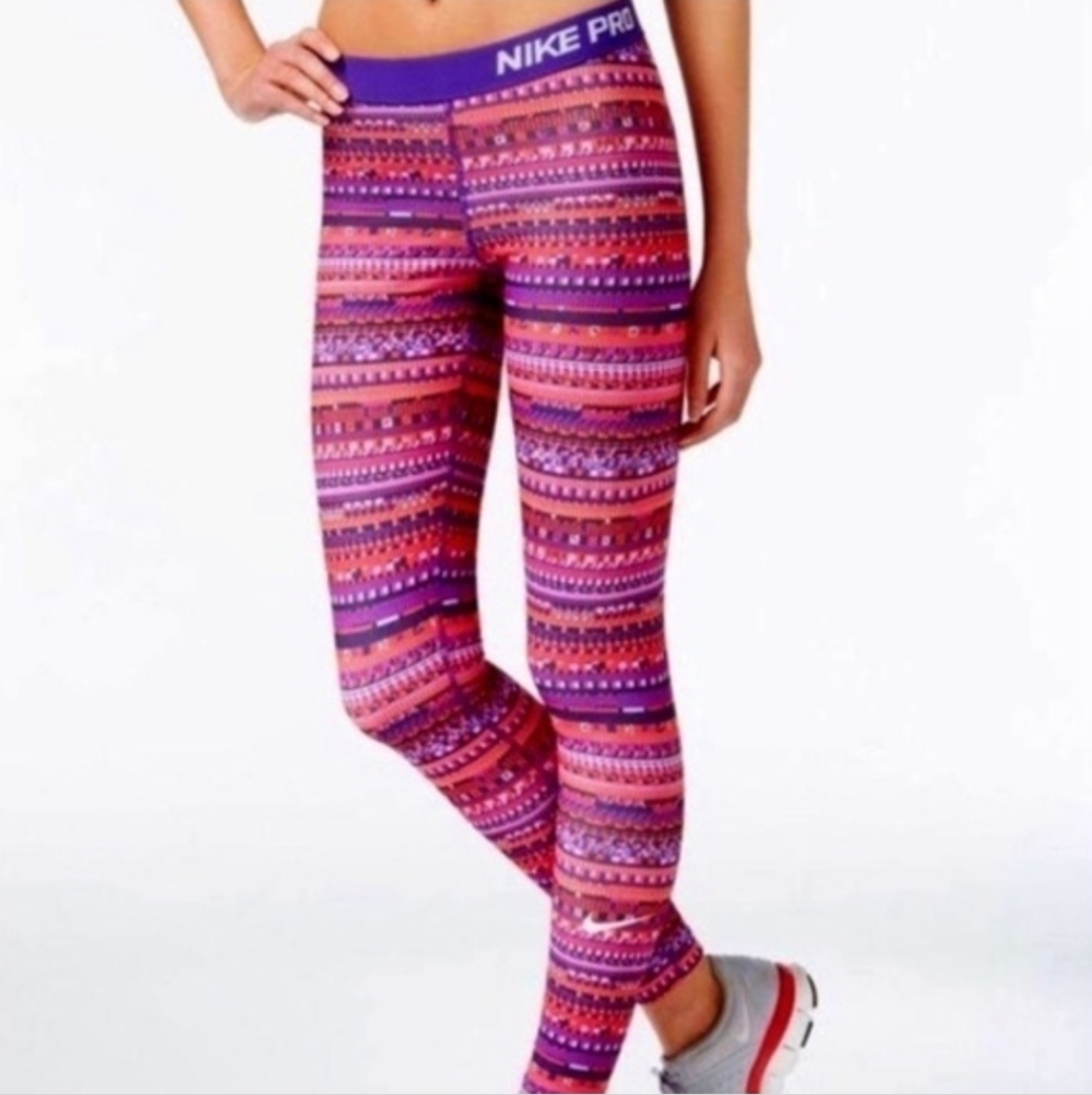 Nike Pro Hyperwarm Multicolor Patterned Leggings … - image 1